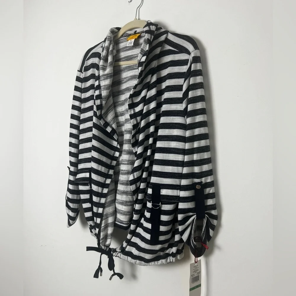 NEW Ruby Rd. Petite White & Navy‎ Nautical Stripe Hooded Open Coverup  Cardigan